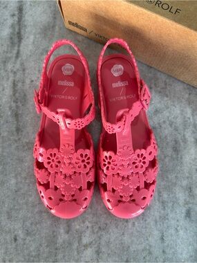 Melissa/Viktor & Rolf Bubble Gum Pink Floral Jelly Sandals Size 7